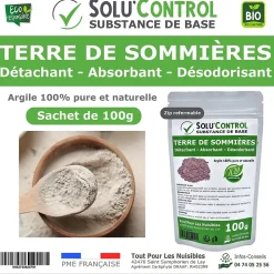 Tout Pour Les Nuisibles SOLU'CONTROL - Terre de Sommières 100g - Détachant Naturel et Absorbant - Élimine les Odeurs d'Urine, Litière de Chat, Tapis* Entretien Du Textile