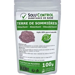 Tout Pour Les Nuisibles SOLU'CONTROL - Terre de Sommières 100g - Détachant Naturel et Absorbant - Élimine les Odeurs d'Urine, Litière de Chat, Tapis* Entretien Du Textile