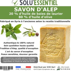 SoluEssentiel - Savon Alep 20% huile de baies de laurier 80% huile d'olive - Fabrication traditionnelle syrienne - Naturel>Tout Pour Les Nuisibles Clearance