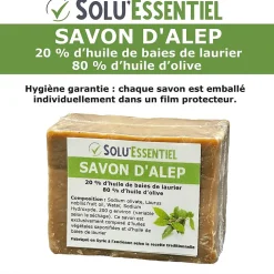 SoluEssentiel - Savon Alep 20% huile de baies de laurier 80% huile d'olive - Fabrication traditionnelle syrienne - Naturel>Tout Pour Les Nuisibles Clearance