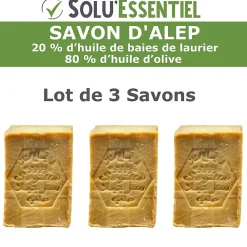 Tout Pour Les Nuisibles SoluEssentiel - Savon Alep huile de baies de laurier - huile dolive - Fabrication traditionnelle syrienne -savon de 200g- lot de 3* Nettoyant Pour Salle De Bains