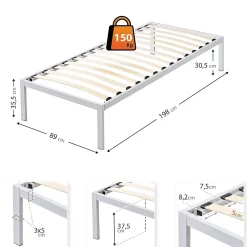Monmobilierdesign Sommier à Lattes Avec Pieds En Acier Robuste 90x200 Cm Blanc* Sommier