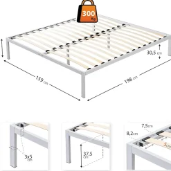 Monmobilierdesign Sommier à Lattes Avec Pieds En Acier Robuste 160x200 Cm Blanc* Sommier