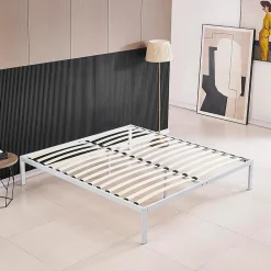 Monmobilierdesign Sommier à Lattes Avec Pieds En Acier Robuste 160x200 Cm Blanc* Sommier