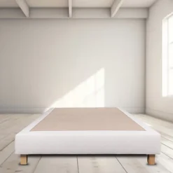 Juanio Sommier à lattes avec pieds TAMY, tapissier en bois massif couleur beige - longueur 200 x largeur 160 cm* Sommier