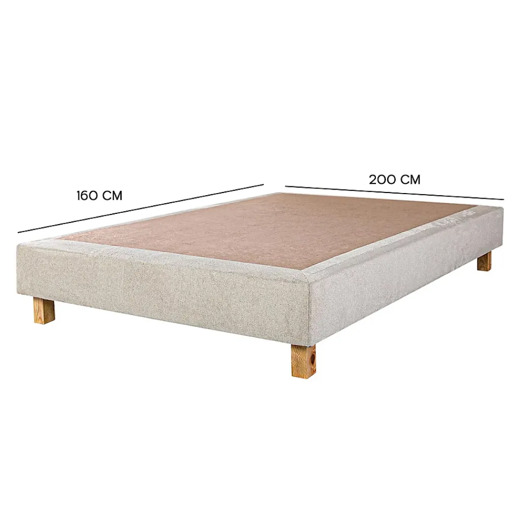 Juanio Sommier à lattes avec pieds TAMY, tapissier en bois massif couleur beige - longueur 200 x largeur 160 cm* Sommier