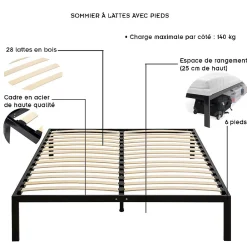 Sommier à Lattes Avec Pieds En Acier Robuste 160x200 Cm Noir>Monmobilierdesign Online