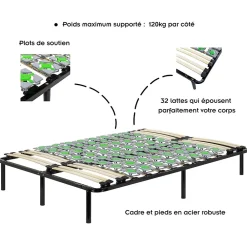 Sommier à Lattes Avec Plots De Soutien 140x200 Cm Avec Pieds>Monmobilierdesign New