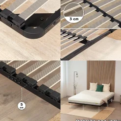 Monmobilierdesign Sommier à Lattes En Acier Avec Bande Stabilisatrice Noir 160x200 Cm Sans Pieds* Sommier