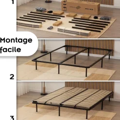 Sommier à Lattes En Acier Avec Bande Stabilisatrice Noir 140x200 Cm Avec Pieds>Monmobilierdesign Sale