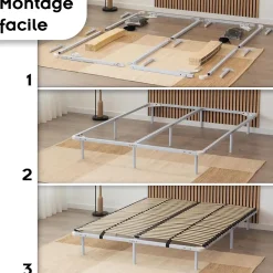 Monmobilierdesign Sommier à Lattes En Acier Avec Bande Stabilisatrice Blanc 180x200 Cm Avec Pieds* Sommier