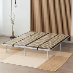 Monmobilierdesign Sommier à Lattes En Acier Avec Bande Stabilisatrice Blanc 180x200 Cm Avec Pieds* Sommier