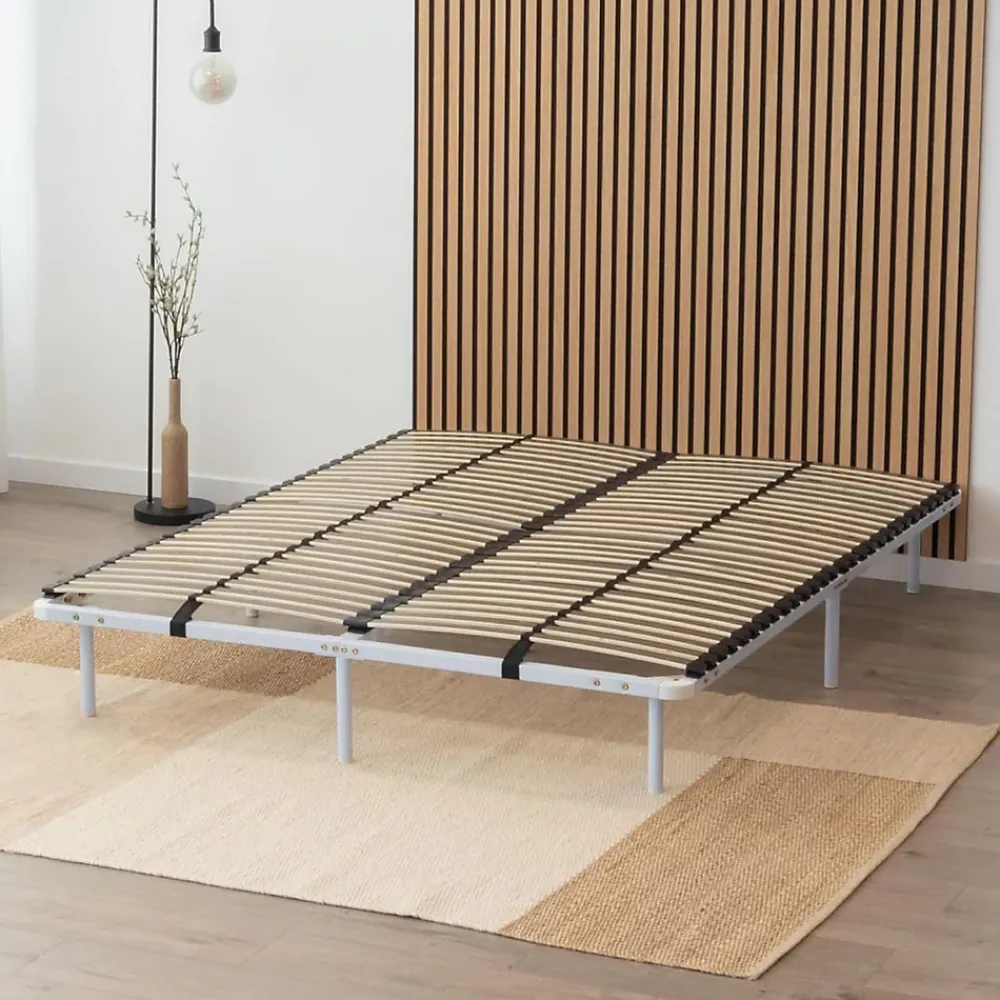 Monmobilierdesign Sommier à Lattes En Acier Avec Bande Stabilisatrice Blanc 180x200 Cm Avec Pieds* Sommier