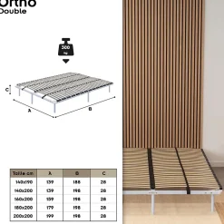 Monmobilierdesign Sommier à Lattes En Acier Avec Bande Stabilisatrice Blanc 180x200 Cm Avec Pieds* Sommier