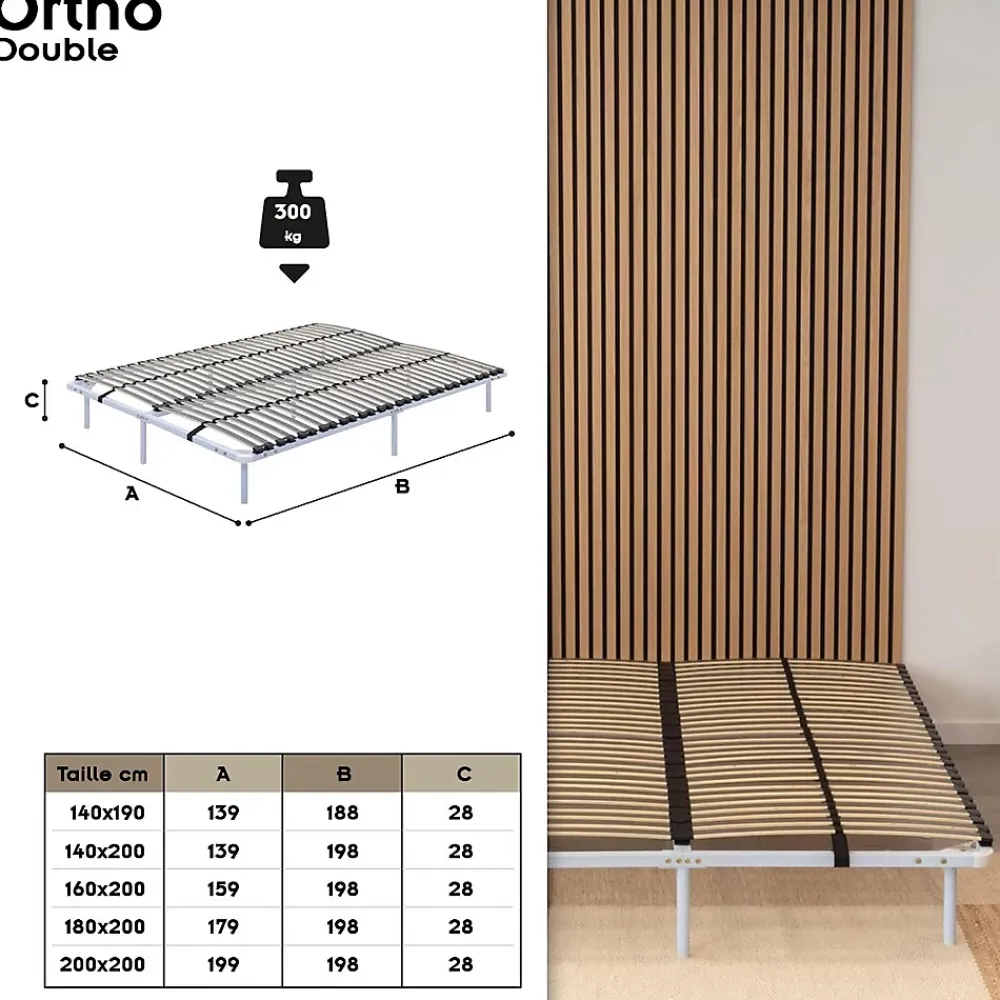 Monmobilierdesign Sommier à Lattes En Acier Avec Bande Stabilisatrice Blanc 180x200 Cm Avec Pieds* Sommier
