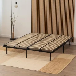 Sommier à Lattes En Acier Avec Bande Stabilisatrice Noir 180x200 Cm Avec Pieds><noscript><img width=