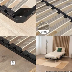 Monmobilierdesign Sommier à Lattes En Acier Avec Bande Stabilisatrice Noir 80x200 Cm Sans Pieds* Sommier