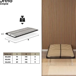 Monmobilierdesign Sommier à Lattes En Acier Avec Bande Stabilisatrice Noir 80x200 Cm Sans Pieds* Sommier