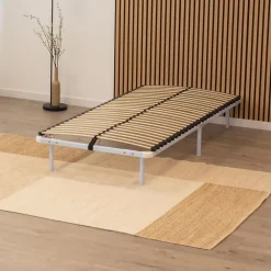 Monmobilierdesign Sommier à Lattes En Acier Avec Bande Stabilisatrice Blanc 90x190 Cm Avec Pieds* Sommier
