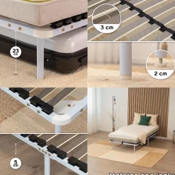 Monmobilierdesign Sommier à Lattes En Acier Avec Bande Stabilisatrice Blanc 90x190 Cm Avec Pieds* Sommier