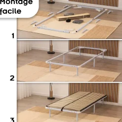Monmobilierdesign Sommier à Lattes En Acier Avec Bande Stabilisatrice Blanc 90x190 Cm Avec Pieds* Sommier