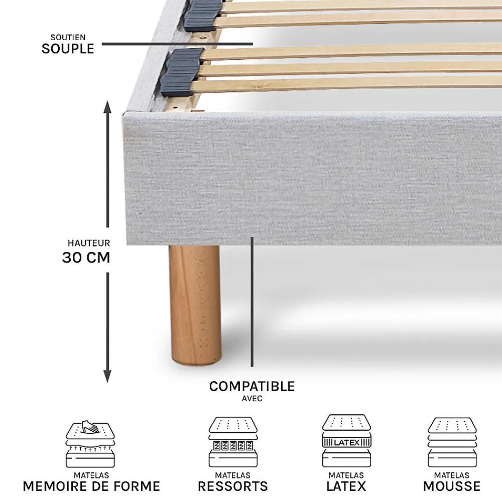 Sommier à lattes en bois Capitole 90x190 cm Coloris Gris clair Livré en kit>Bellecour Sale