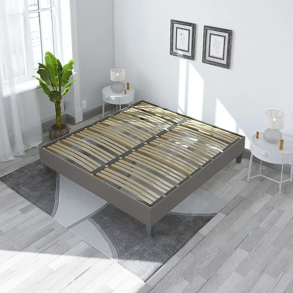 Olympe Literie Sommier à lattes en bois Ergostar 140x200 cm Coloris Gris clair Livré en kit* Sommier