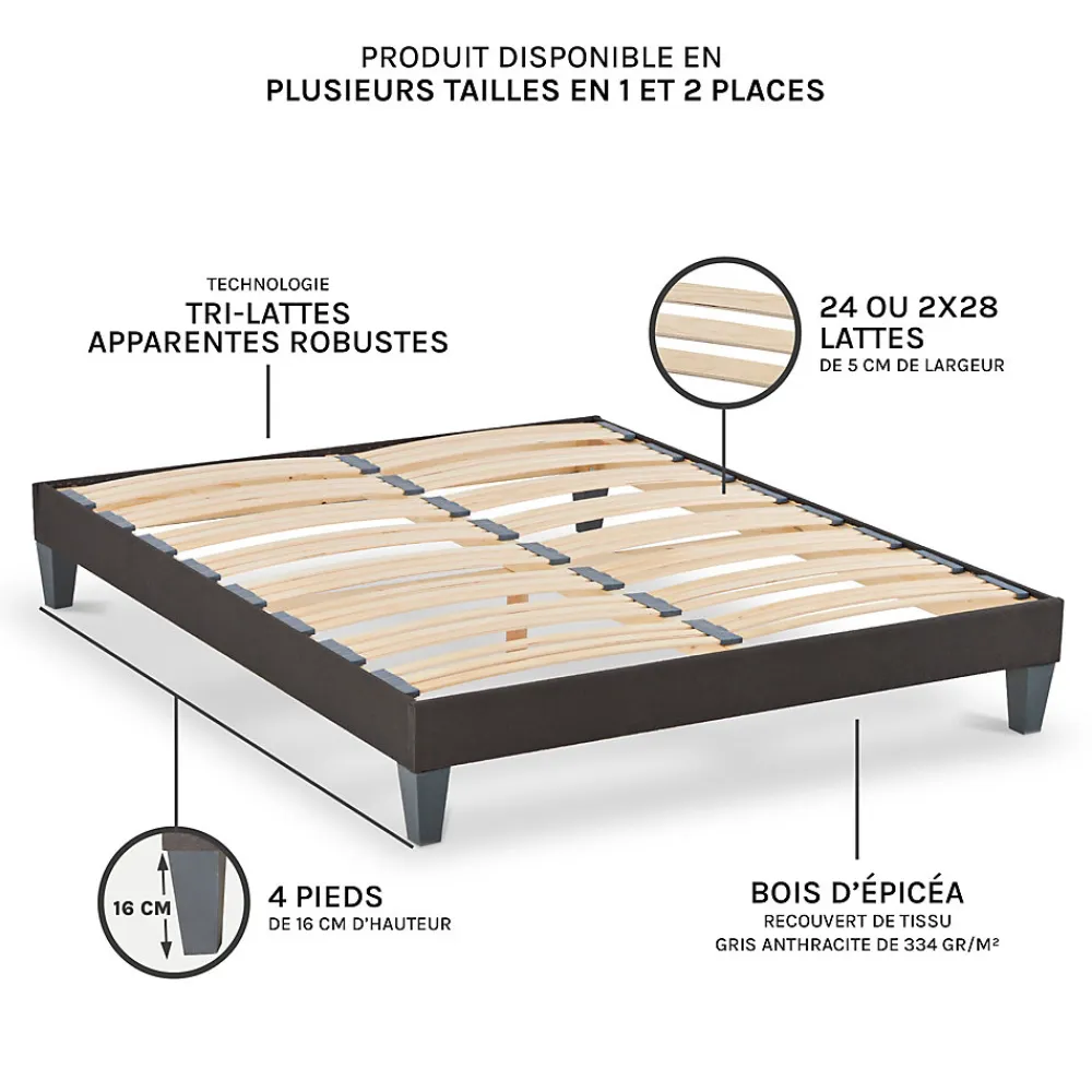 Sommier à lattes en bois Kit15 200x200 cm Coloris Gris anthracite Livré en kit>Olympe Literie New