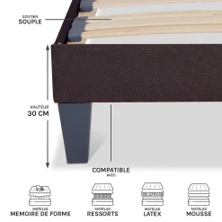 Olympe Literie Sommier à lattes en bois Kit15 120x190 cm Coloris Gris anthracite Livré en kit* Sommier