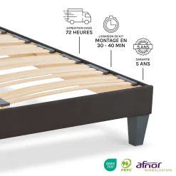 Olympe Literie Sommier à lattes en bois Kit15 120x190 cm Coloris Gris anthracite Livré en kit* Sommier