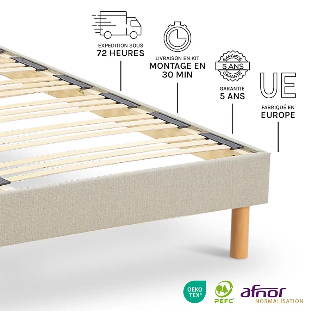 Nuit De Coton Sommier à lattes en bois Lino 160x200 cm Coloris Beige Livré en kit* Sommier