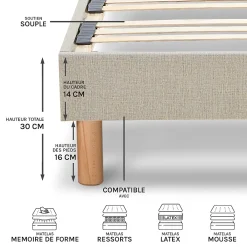 Nuit De Coton Sommier à lattes en bois Lino 140x190 cm Coloris Beige Livré en kit* Sommier