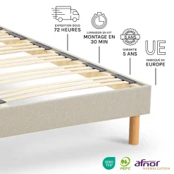 Nuit De Coton Sommier à lattes en bois Lino 140x190 cm Coloris Beige Livré en kit* Sommier