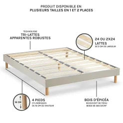Nuit De Coton Sommier à lattes en bois Lino 140x190 cm Coloris Beige Livré en kit* Sommier