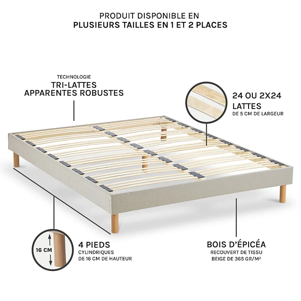 Nuit De Coton Sommier à lattes en bois Lino 140x190 cm Coloris Beige Livré en kit* Sommier