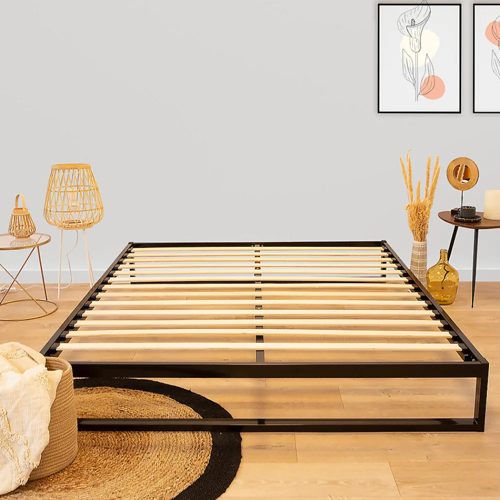 Sommier à lattes en métal Pandore 140x190 cm Coloris Noir Livré en kit>Olympe Literie Online