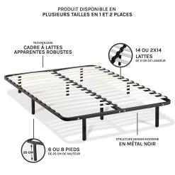 Sommier à lattes en métal Somkit 160x200 cm Coloris Noir Livré en kit><noscript><img width=