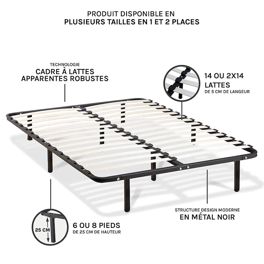 Sommier à lattes en métal Somkit 160x200 cm Coloris Noir Livré en kit>Olympe Literie Discount