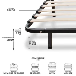 Sommier à lattes en métal Somkit 160x200 cm Coloris Noir Livré en kit><noscript><img width=