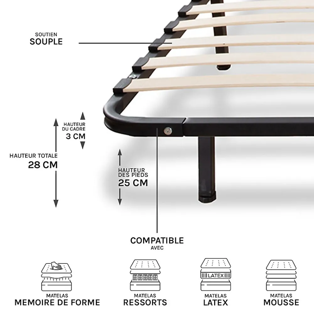 Sommier à lattes en métal Somkit 160x200 cm Coloris Noir Livré en kit>Olympe Literie Discount