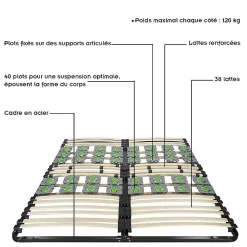 Monmobilierdesign Sommier à Lattes Ergonomique Avec Plots De Soutien 160x200 Cm* Sommier