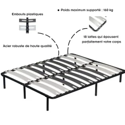Monmobilierdesign Sommier à Lattes Larges 200x200 Cm Avec Pieds* Sommier