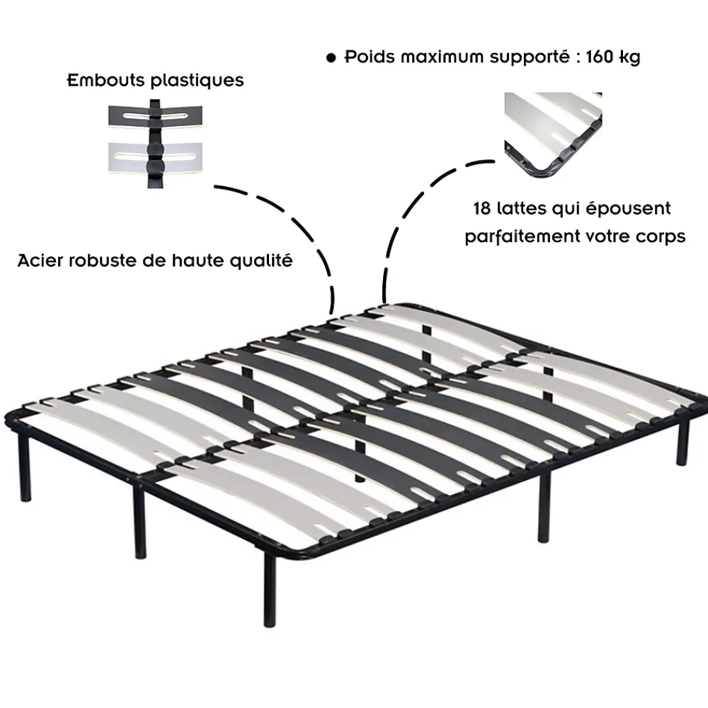 Monmobilierdesign Sommier à Lattes Larges 200x200 Cm Avec Pieds* Sommier