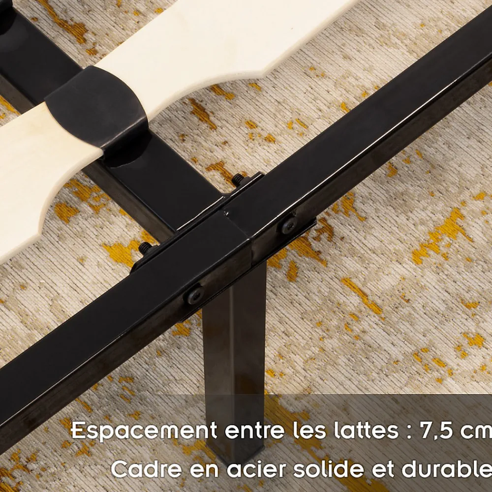 Sommier à Lattes Robuste Avec Pieds En Acier - Montage Facile - 180x200 Cm Noir>Monmobilierdesign Discount