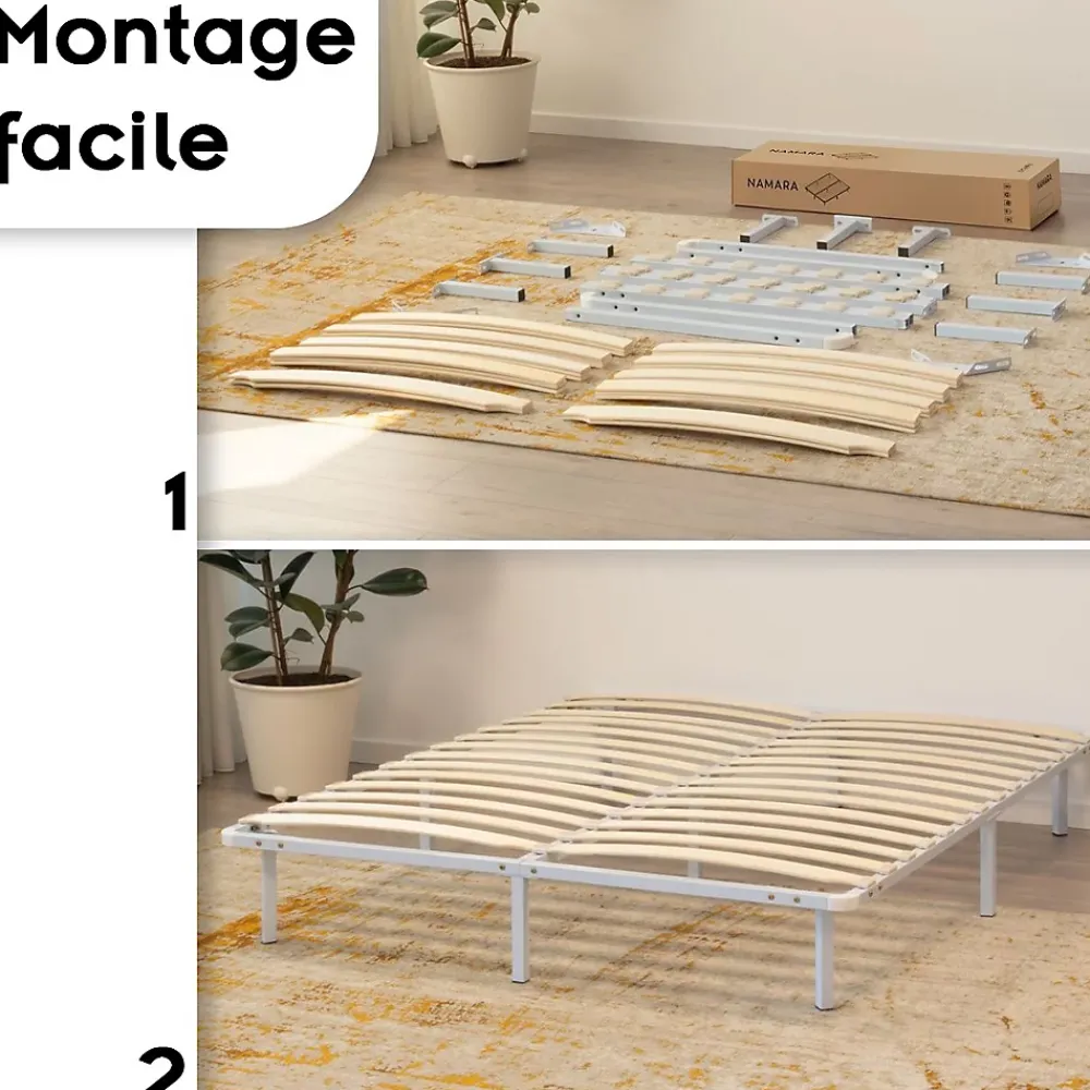 Monmobilierdesign Sommier à Lattes Robuste Avec Pieds En Acier - Montage Facile - 160x200 Cm Blanc* Sommier