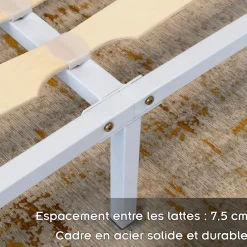 Monmobilierdesign Sommier à Lattes Robuste Avec Pieds En Acier - Montage Facile - 160x200 Cm Blanc* Sommier