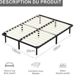Teeno Sommier à Lattes sur Pieds,7 Pieds Inclus ,Lit 2x13 Lattes,140x190 CM* Sommier