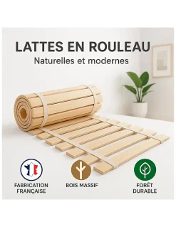 SOMMIER à LATTES 90x200 ou 90x190 SOMMIER à LATTES sur ROULEAU LATTES pour LIT><noscript><img width=