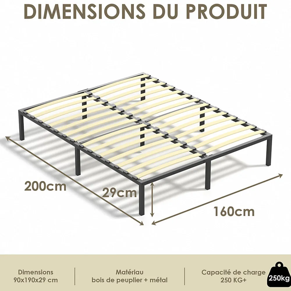 Sommier à lattes 2x18 rangs, 160x200 cm, incl. 9 repose-pieds>Teeno