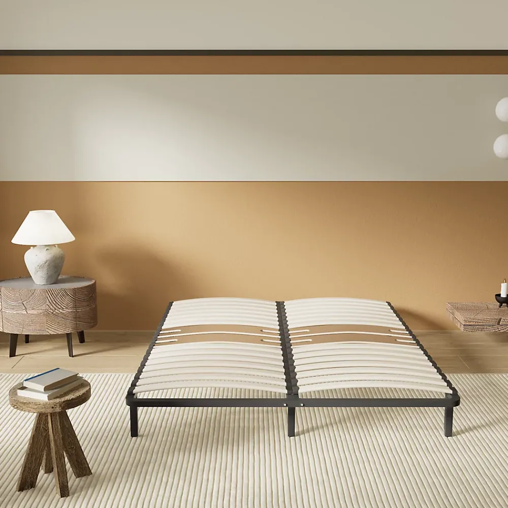 November Sommier 140 x 200 cm à lattes en bois - Renfort lombaire - 7 Pieds - Résistant, stable et durable* Sommier